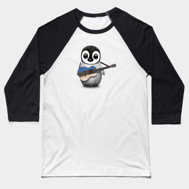 Baby Penguin Playing Estonian Flag Guitar Baseball T-Shirt by jeffbartels